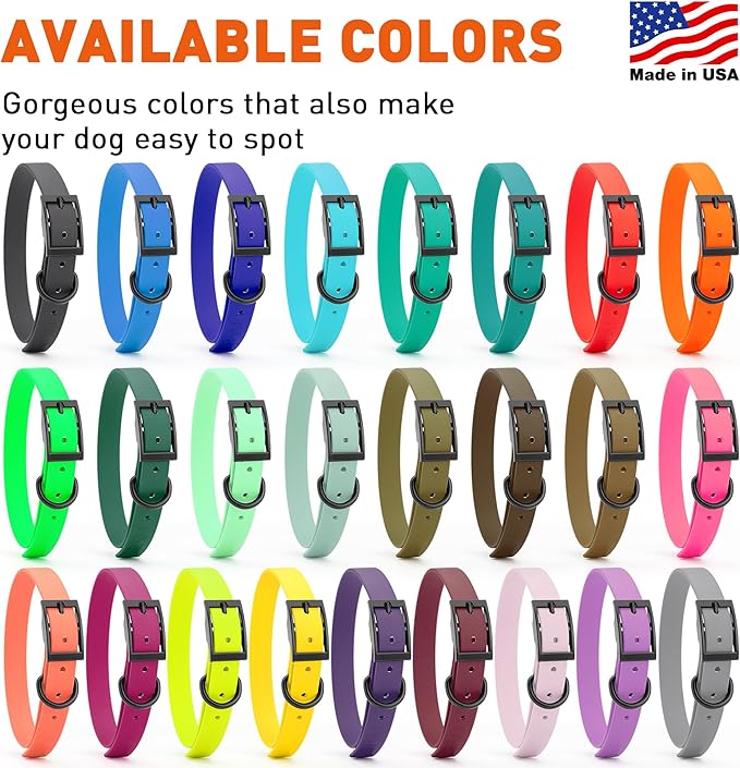 Dogline Biothane Waterproof Dog Collar Strong Coated Nylon Webbing with Black Hardware Odor- Proof for Easy Care Easy to Clean High Performance Fits Small Medium or Large Dogs, Treasure Gold