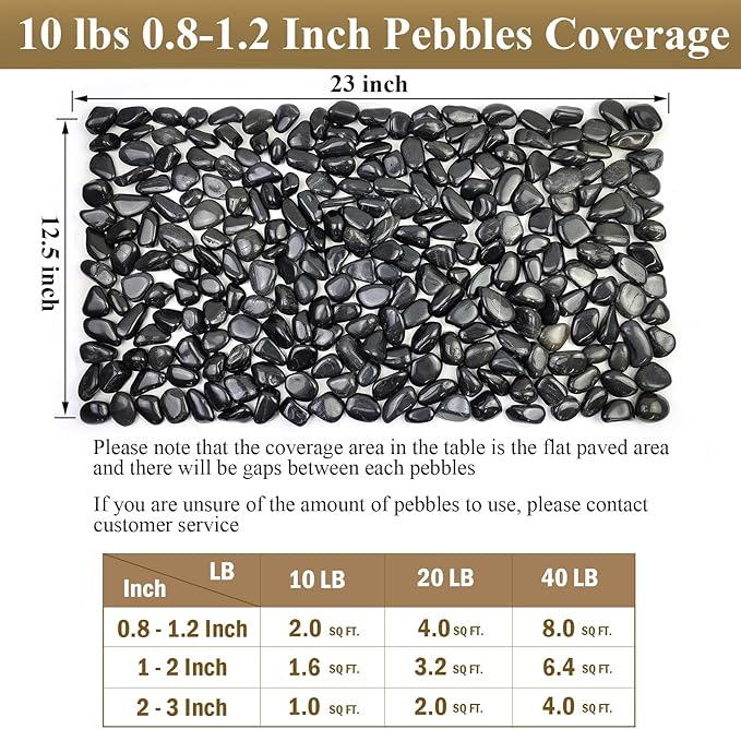 5 lbs Polished Black Pebbles for Indoor Plants, 0.8-1.2 Inch Decorative Black River Rocks for Plants Aquarium Planter Vase Fillers Landscaping and Garden Black Stones