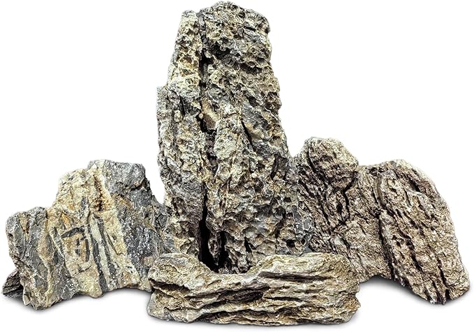 PINVNBY Natural Seiryu Stones, Aquariums Slate Stone Decorative Rocks for Fish Tank, Terrariums, Paludarium, Vivariums, Reptile and Amphibian Enclosures, Aquascaping (4.5lb)