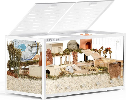 BUCATSTATE Hamster Cage 3.0: Metal Large Rat Cage Stackable with Top Access Easy Assemble 39.3L x 19.7W x 20.6H Inches Dwarf Syrian Hamster Tank for Gerbil Mouse (5.4 ft², White)