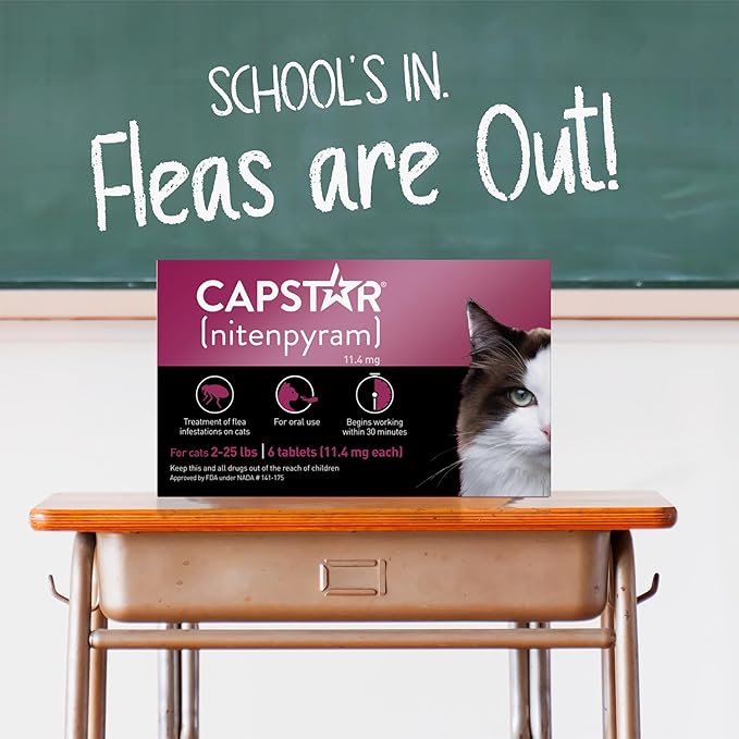 CAPSTAR (nitenpyram) Oral Flea Treatment for Cats, Fast Acting Tablets Start Killing Fleas in 30 Minutes, Cats 2-25 lbs, 6 Doses