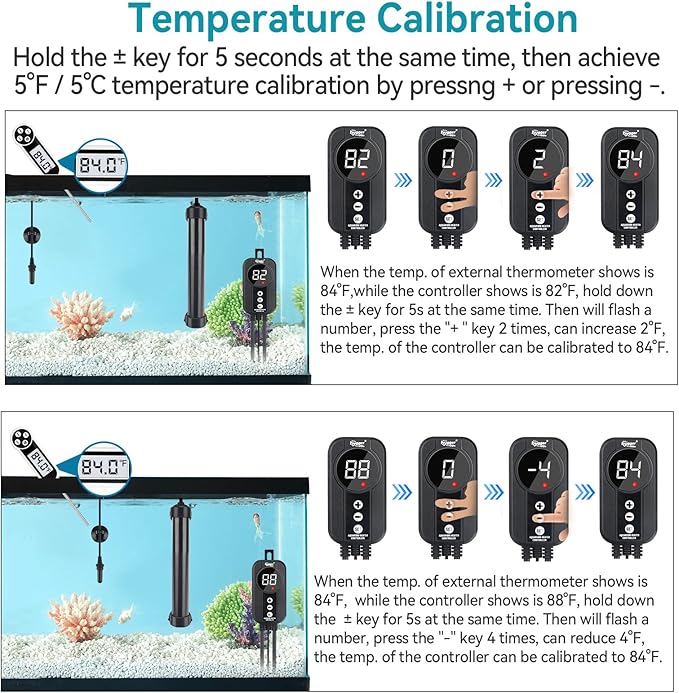 hygger Marine Aquarium Heater 100W,Titanium Heater with Digital LED Controller & Temperature Probe,Submersible Fish Tank Heater with Temperature Calibration,for Saltwater Freshwater Tank 15-20Gallon