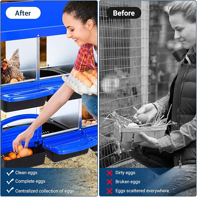 Chicken Nesting Box, 6 Hole 2 Layer Hen Nest Boxes with Legs, Roll Away Eggs Laying Boxes,Cleanable Pull Out Hen Roosting Boxes