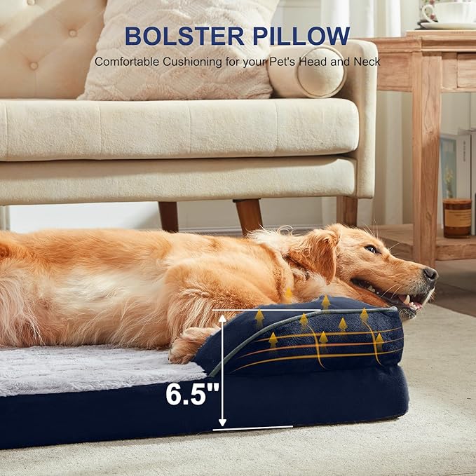 FURTIME Orthopedic Dog Bed for Extra Large Dogs - XL Washable Dog Sofa Beds Large, Supportive Foam Pet Couch Bed with Removable Washable Cover, Waterproof Lining and Nonskid Bottom, Navy Blue