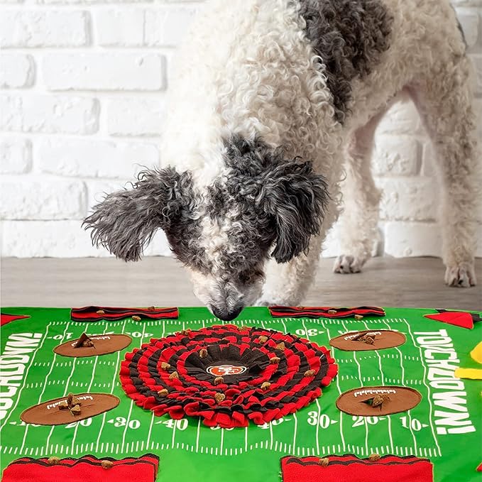 NFL San Francisco 49ers Dog Snuffle Mat – Interactive Pet Slow Feeder, Football Field Design Food Puzzle Toy for Dogs & Cats, Foraging Activity Mat for Smarter Feeding