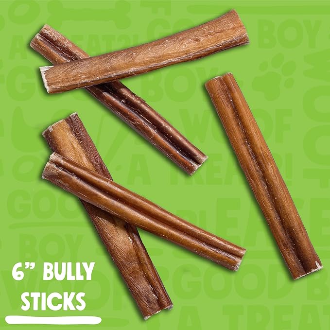 Bully Sticks for Small Dogs | All Natural, Single Ingredient Bully Sticks for Puppies to Medium Dogs (6" Stnd - 5pk)