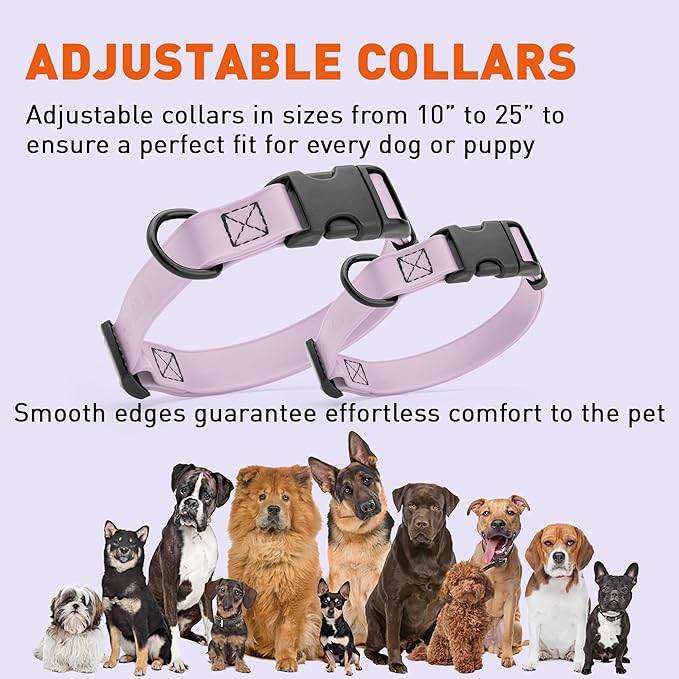 Dogline Biothane Waterproof Dog Collar with Quick Release Buckle Strong Coated Nylon Webbing with Odor- Proof for Easy Care Easy to Clean Fits Small Medium Large Dogs, Lavender 1" W 15-23" L