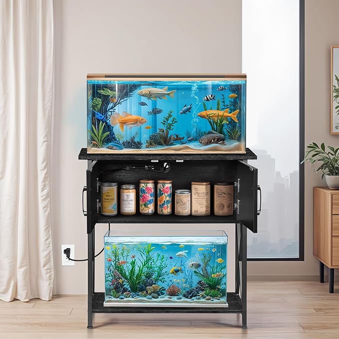 ZENY 20-29 Gallon Fish Tank Stand with Cabinet for Fish Tank Accessories Storage, Metal Double Aquarium Stand, 30.71''L x 12.6''W Tabletop, 330LBS Capacity