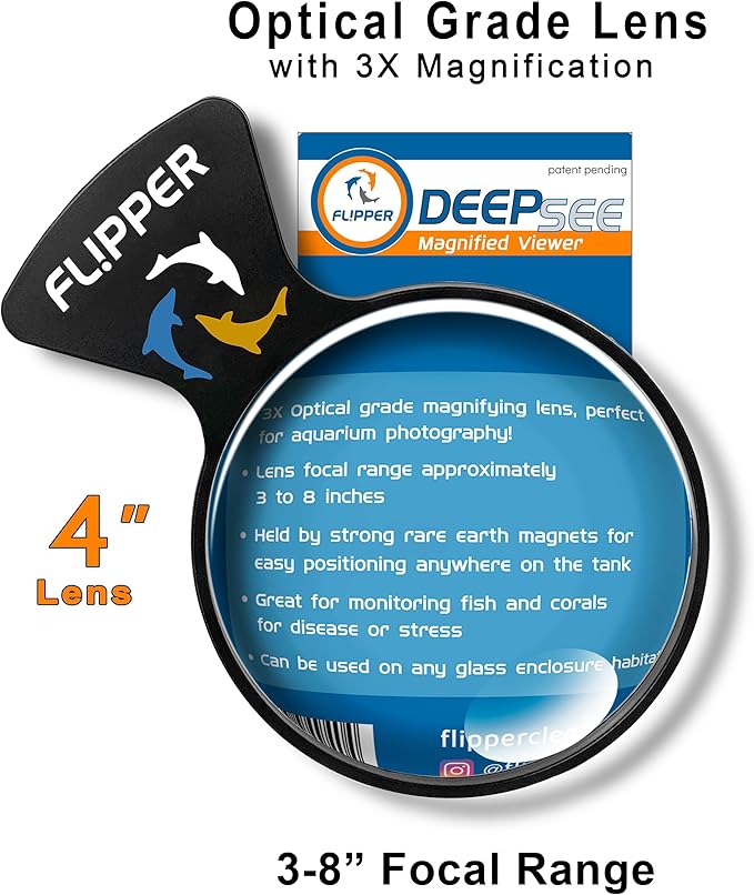 Flipper DeepSee 4" Viewer - Filter Clear Lens and Aquarium Magnetic Magnifier - Fish Tank Magnifying Glass for Coral Reef Aquarium - Magnetic Magnifying Glass Ideal for Photography - Black