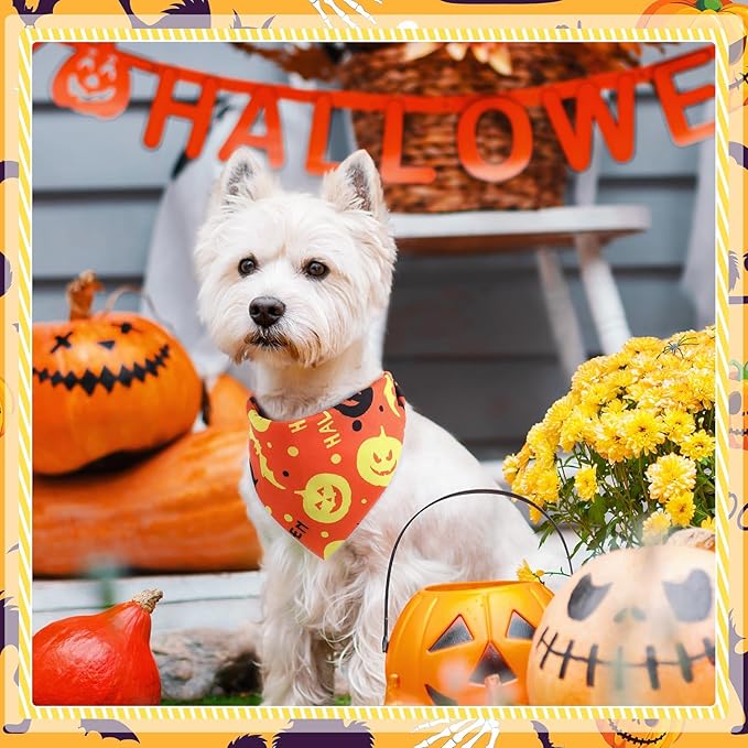 Abbylike 200 Pcs Halloween Dog Bandanas Bulk Pumpkin Bandanas for Dogs Pets Triangle Kerchief Bibs Scarf for Halloween Costume Photo Props Accessories Pet Shops Adoption Events Groomers, 25 Styles