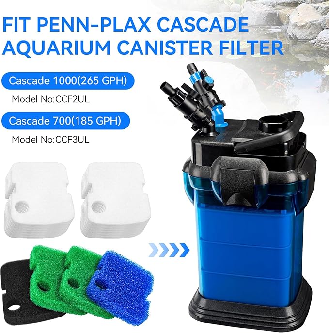 Canister Filter Pads Replacement for Penn Plax Cascade 1000 Canister Filter Aquarium Canister Filter Media Pads Compatible with Cascade 700/1000 CCF2UL/CCF3UL Canister Filter Fish Tank 16 Pack