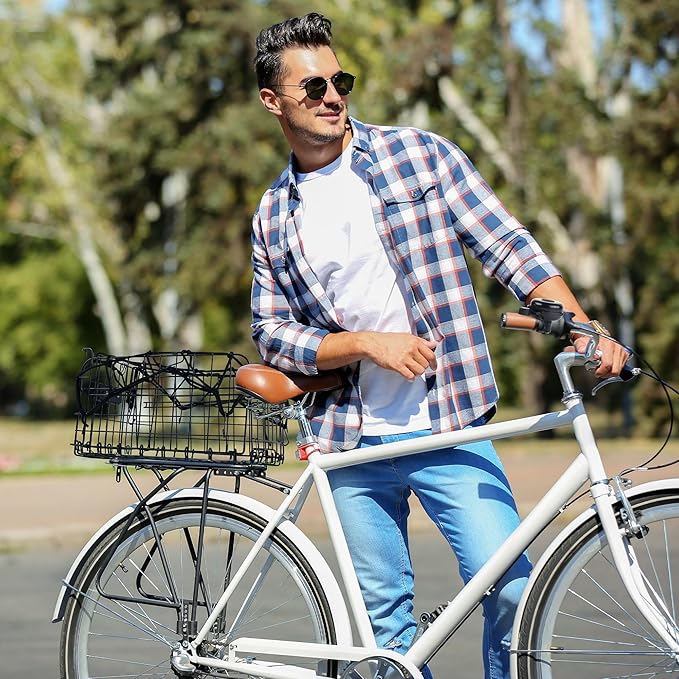 Aodaer Bike Basket with Removable Liner Bag Cargo Net Large Folding Bike Basket Quick Release Metal Ebike Basket Bicycle Storage Basket for Carrying Fruit & Grocery Pets Dogs