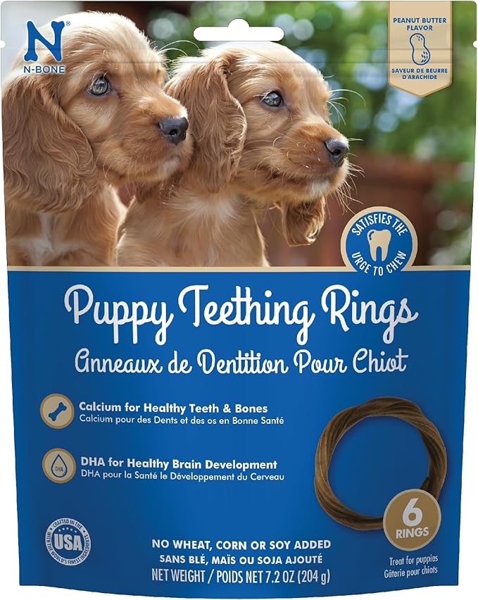N-Bone Puppy Teething Rings Peanut Butter Flavor Dog Treat, 6 Count Bag, 7.2-oz