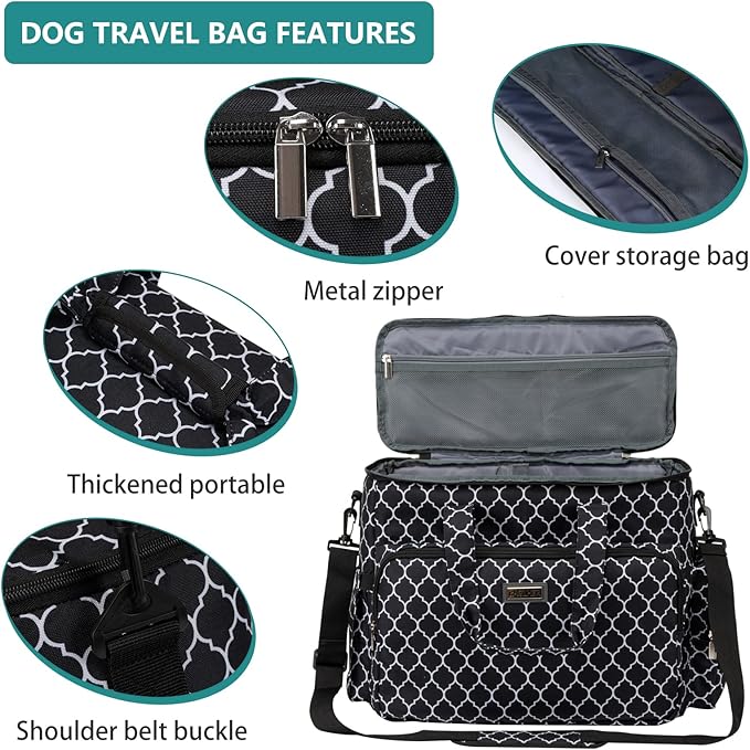 BAGLHER Dog Travel Bag, Pet Travel Bag (ALL Pet Travel Supplies), With 2 Pet Food Containers and 2 Collapsible Silicone Bowls; Essential Kits for Pet Travel DLblack