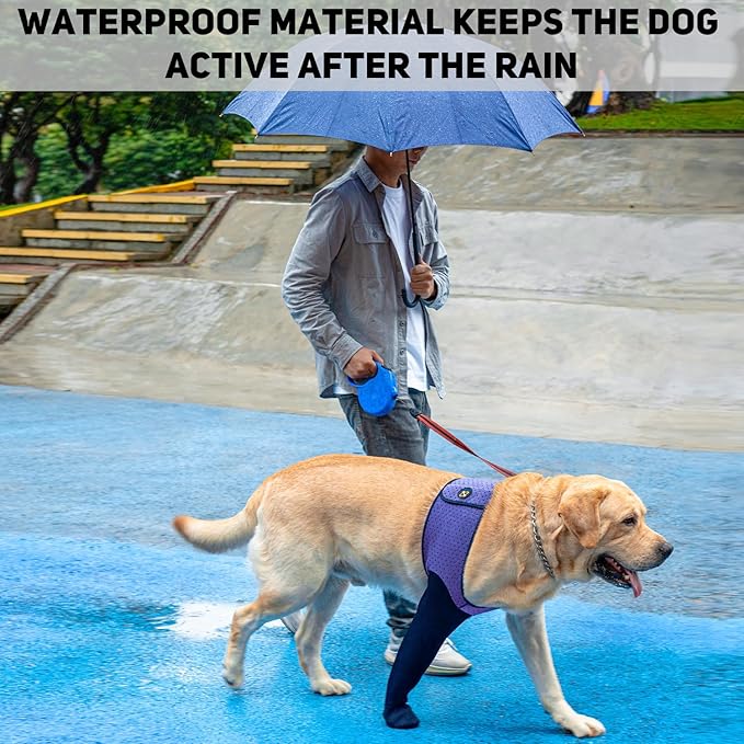 COODEO Dog Socks to Prevent Licking Paws, Healing Boots & Paw Protectors with Non-Slip Bottoms for Wound Protection, Waterproof Sleeve Shoes for Licking（Purple，2XL_Right