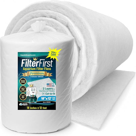 Aquatic Experts Aquarium Filter Floss for Fish Tank Filters - FilterFirst Aquarium Filter Pad - Media Roll for Crystal Clear Water, 3/4" - 1" Thick (18 Inch Wide, 12 Feet Long)