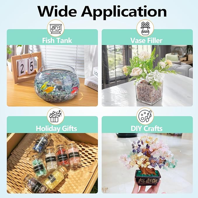 White Agate Crushed Stones Crystal Chips Bulk 3 Lb, Natural Tumbled Crushed Stones Decorative Pebbles Bulk for Vases Filler, Aquarium Gravel Rocks, Succulent Plants Decor