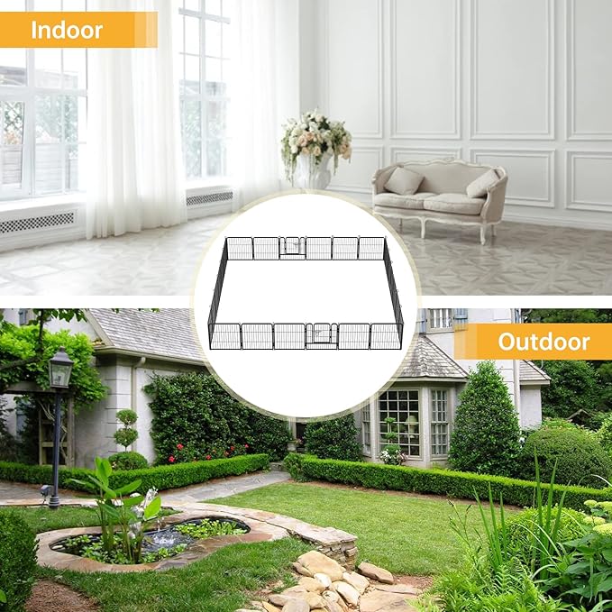 BestPet | Dog Playpen | 24 Inch, 24 Panels | Heavy Duty Metal Pet Exercise Pen | Indoor Outdoor Fence Panels | Rust-Resistant, Removable, Tool-Free Setup | Anti-Skid, Expandable Design