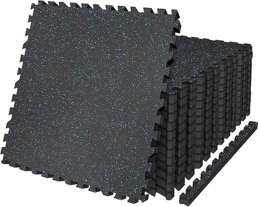 AIRHOP 0.79in Thick 48 Sq Ft Exercise Equipment Mats, 12 Tiles Upgraded Rubber Top with High Density EVA Foam, Large Interlocking Puzzle Gym Flooring for Home Gym, Heavy Weight Workout,Black & Blue