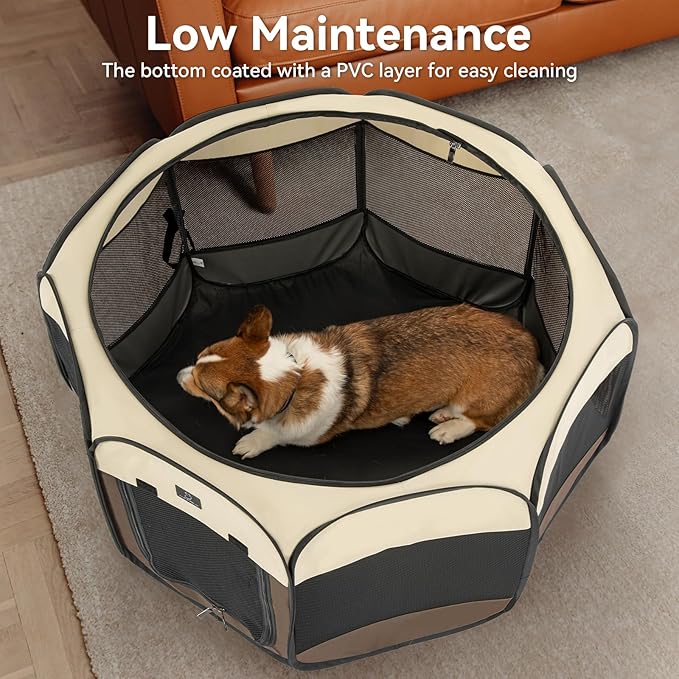 A4Pet Puppy Playpen, 39.5” Pet Playpen with Bowl, Suitable for Puppies, Kittens, and Small Animals, Removable Zipper & Mesh Panel(16”W × 10”H)