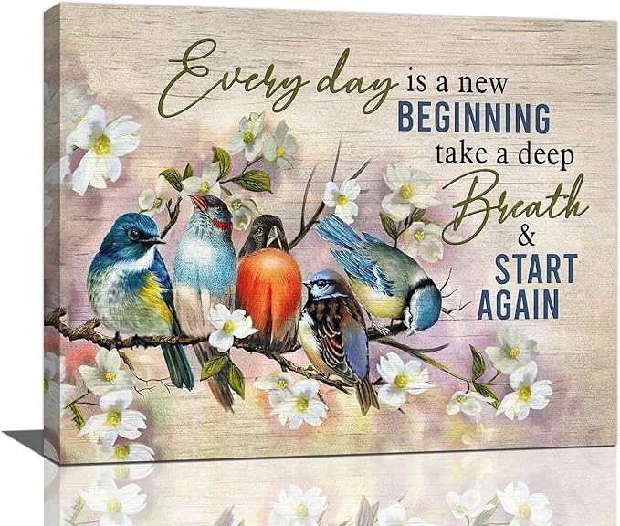 Bird Wall Art Farmhouse Flower Branch Pictures Rustic Country Birds Wall Decor Floral Canvas Print Painting Artwork for Bathroom Living Room Bedroom 16"x20"