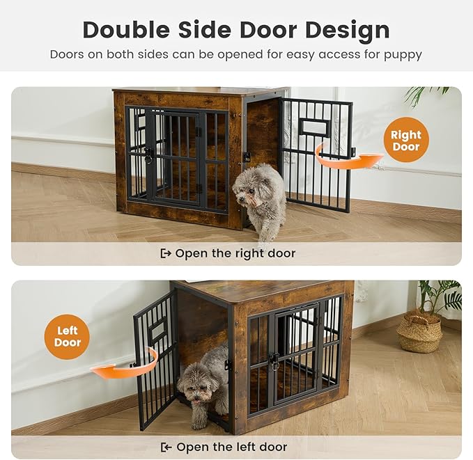 Gardner Pet Dog Crate Furniture for Small Dogs, 27.2 Inch Dog Kennel Indoor, Wooden Dog Cage End Table, Heavy Duty Dog Crate, Rustic Brown