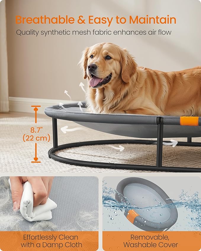 Feandrea Pet Bed, Cat Hammock, Elevated Cat Bed for Multiple Cats, with Removable Washable Mesh, for Pets up to 120 lb, Oval, Gray UPCB005G01