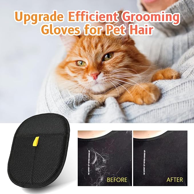 Cat Grooming Gloves, Pet Hair Removal Glove for Cats & Dogs, 2025 New Upgrade Efficient Grooming Gloves for Pet Hair, Reusable Pet Hair Glove