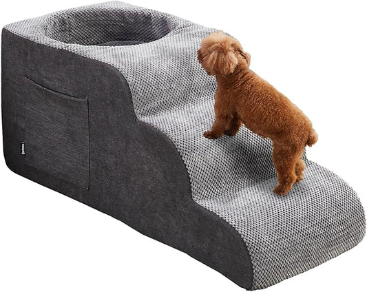 Dog Stairs, Dog Stairs for Small Dogs, 3-Step Pet Stairs, Dog Steps for Bed, Dog ramp, pet Stairs for high beds, Old Dog pet Steps, Non-Slip Pet Step Indoor, Grey