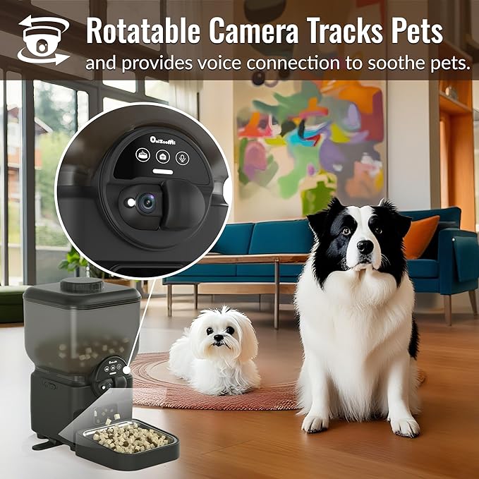 Automatic Pet Feeder for Cat and Dog - 6L Auto Cats Food Dispenser with Camera - WiFi App Control Smart Feeders with Timed - Dogs Feeding Station with 15-Day Battery Life After Power Off