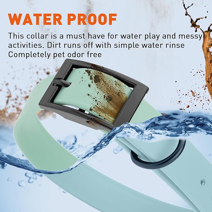 Dogline Biothane Waterproof Dog Collar Strong Coated Nylon Webbing with Black Hardware Odor- Proof for Easy Care Easy to Clean High Performance Fits Small Medium or Large Dogs, Sage Green