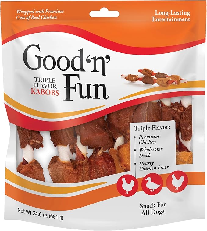 Good'n'Fun Triple Flavored Rawhide Kabobs for Dogs, 24 oz, 36 Count, 2 Pack