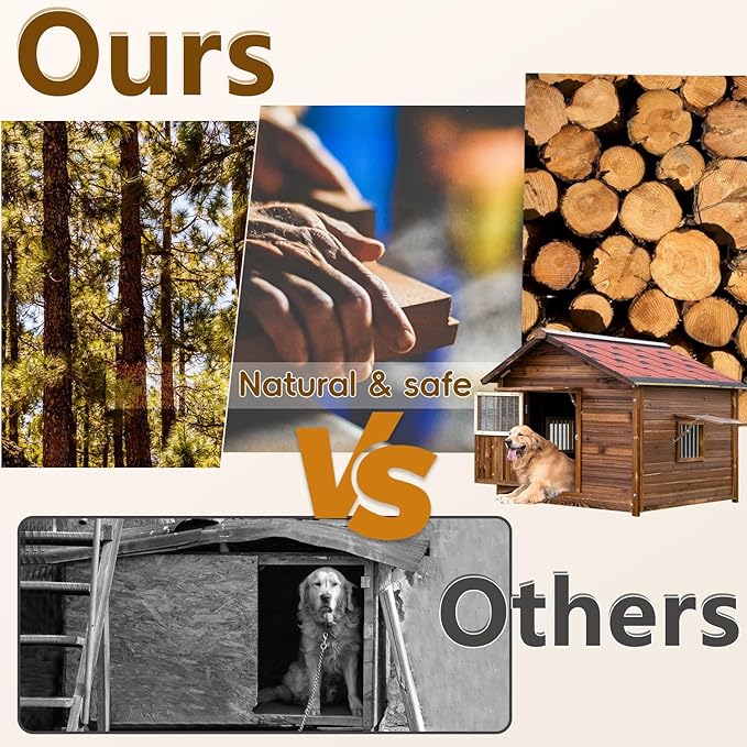 Dog House Outdoor, Solid Pine Wood Dog House with Waterproof Roof, Warm Spacious Pet House, Heavy Duty Animal Shelter for Large Breed Weatherproof, 4XL