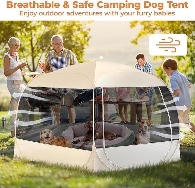EighteenTek XXLarge Popup Portable Dog Houses, 10'x4.8'H Assembly-Free Gazebo-Style Dog Cot Cat Playpen Screen Pet Tent Sun Shade Shelter Dog Bed with Canopy for Outdoor Anti-Bugs with Leakproof Floor