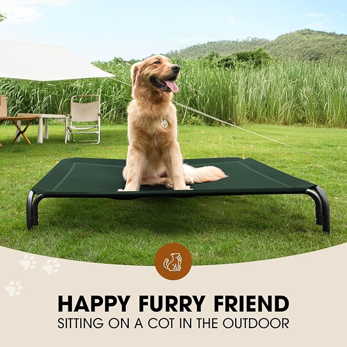 Elevated Dog Bed, Raised Outdoor Dog Bed for Medium Sized Dogs, Portable Cooling Pet Cot with Breathable & Washable Mesh, Indoor & Outdoor Pet Hammock with Skid-Resistant Feet.