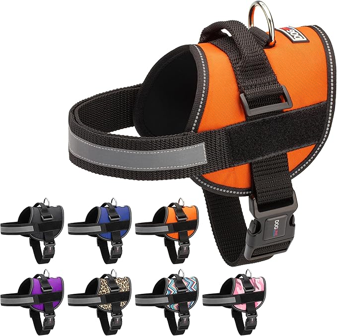 Dogline Dog Harness, Reflective No-Pull Adjustable Vest with Handle for Walking, Training, Breathable, No - Choke Harness for Small, Medium or Large Dogs Room for Patches Girth 33"-46" in Orange