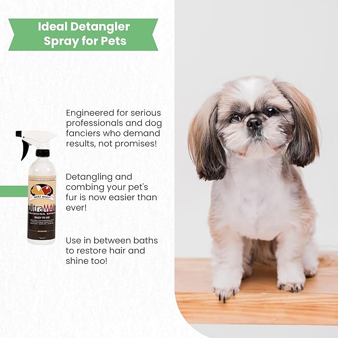Best Shot UltraMAX Pro Finishing Spray, Ideal Detangler Spray for Pets, Hydrating and Soothing Pet Grooming Spray, for Dogs and Cats, 34 Oz.