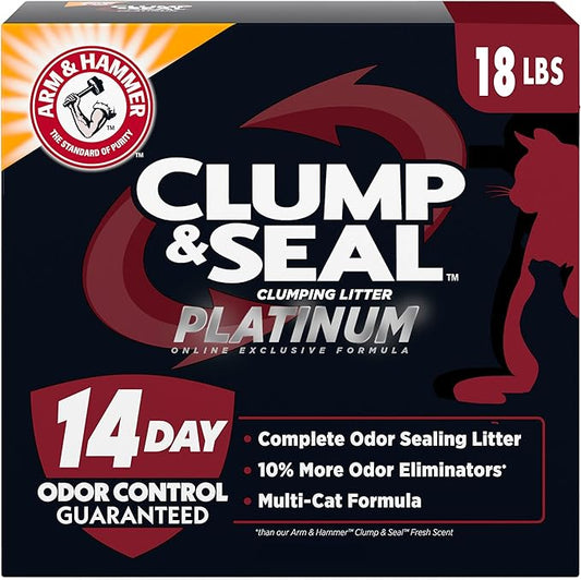 ARM & HAMMER Clump & Seal Platinum Clumping Cat Litter Odor Control, Multi-Cat, 14-Day Odor Control, Online Exclusive Formula, 18 Lbs
