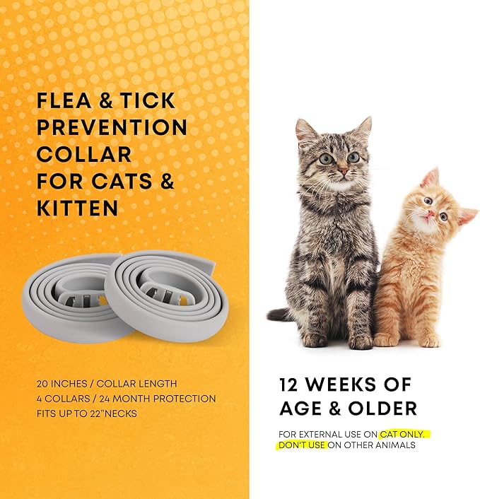 Flea and Tick Prevention Collars for Cats: Effective Pet Flea & Tick Treatment for Cats - Waterproof Adjustable Flea Tick Collars for Large & Small Cat, Outdoor Fleas Ticks Control for Kittens 4 Pack