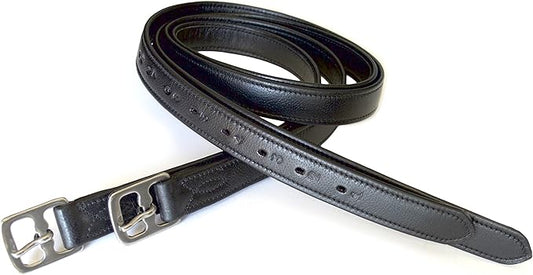 54" / 60" New 1" Super Soft Cow Leather English Stirrup Leathers Nylon Core Non Stretch Leathers (Black, 54" x 1")