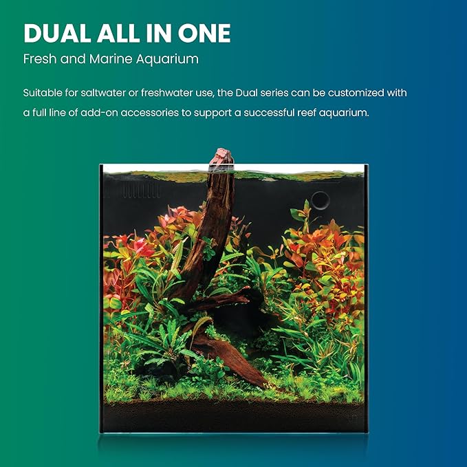 Ultum Nature Systems Dual AIO - Freshwater/Saltwater Compatible All in One Rimless Tank with Triple Chamber Filtration System, Integrated Filter Aquarium w/Leveling Mat - 7 Gallon, 30A, Black