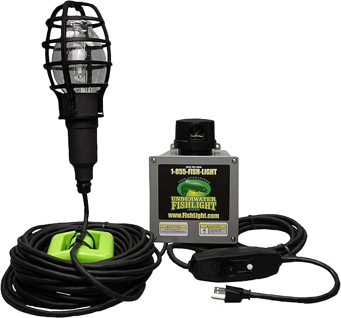 Underwater Fish Light 175-watt Single Dock Light for Fresh or Salt Water, Easy to Install, Attracts Fish, Dusk to Dawn Operation