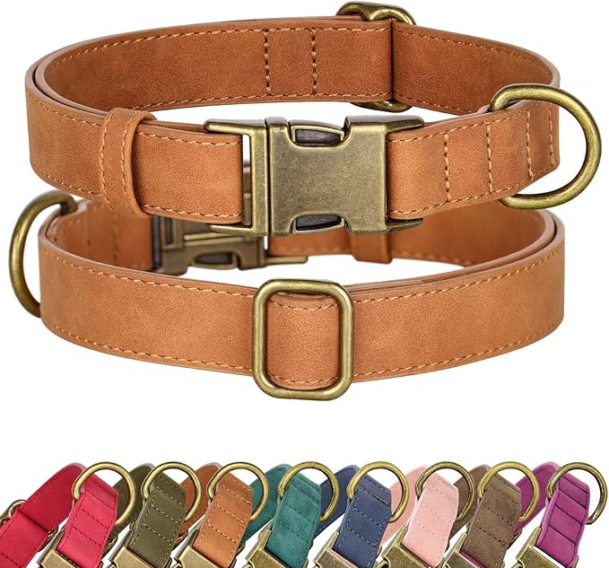 Didog Soft PU Leather Dog Collar, Stylish Quick Released Dog Collars for Small Dogs, Easy Clean Adjustable Pet Collar for Daily Walking, Light Brown, S Fit 10-16" Neck