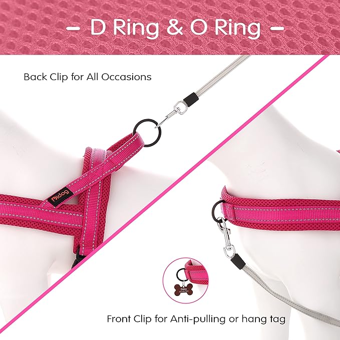 Didog No Pull Dog Harness with Soft Mesh Padded,Reflective & Quick Fit Light Weight Dog Strap Vest Harness,Easy for Walking Training (S:Chest 18-22", Mesh-Hot Pink)