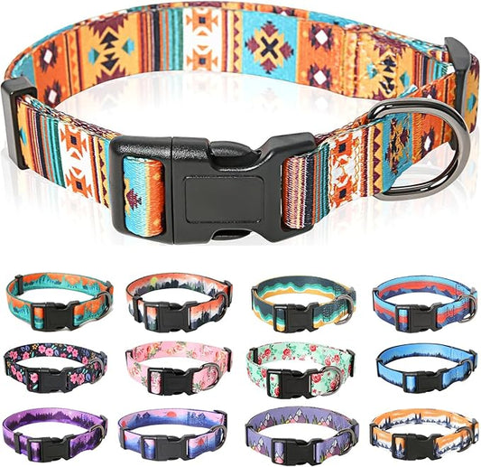 HEELE Dog Collar, Adjustable Soft Dog Collar for Small Medium Large Dogs,Bohemia Patterned Puppy Collars with Quick Release Buckle XS Length 8.5''-11''