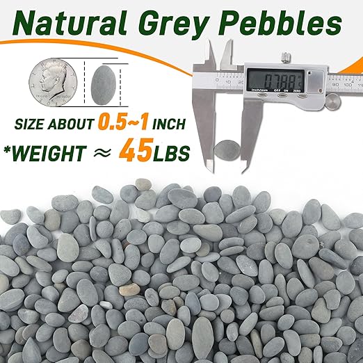 45 LB Mexican Beach Pebbles, 0.4-1 Inch Natural Unpolished Bulk Rocks, Decorative River Rocks for Landscaping Garden Paving Plant, Rocks for Walkways and Outdoor Decorative Stone, Grey