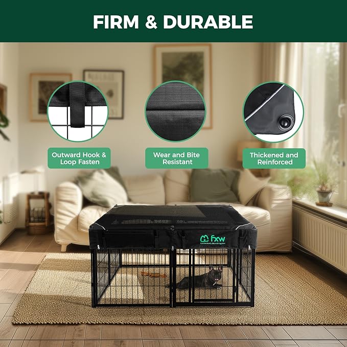 FXW Homeplus Unleashed Indoor Dog Playpen - Stress-Free and Safe Play, Heavy Duty 24 Inch 8 Wire Panels with Playpen Cover for Puppy and Small Dogs, Black│Patented