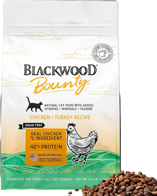Blackwood Bounty Dry Cat Food, Chicken & Turkey Recipe for All Life Stages, 4.5 Pound Bag, High Protein, Grain Free