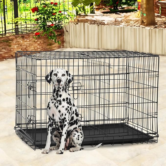 BestPet | Dog Crate | 48" | Black | Foldable Metal Kennel with Double Doors, Secure Slide-Bolt Latches, Leakproof Tray | Portable Dog Cage for Large Breeds | for Travel, Indoor & Outdoor Use