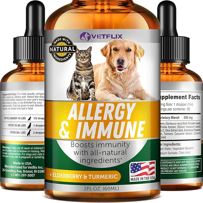 Allergy Immune Anti Itch & Hot Spots - Made in USA Natural Pet Supplement for Cat & Dog Allergy Relief with Turmeric & Milk Thistle -Seasonal Allergies Digestive Treatment for Dogs & Cats - 2 Fl Oz